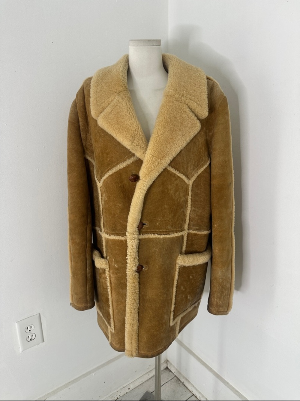 Vintage 1960s Buckskin Suede Shearling Marlboro Man Ranchers Coat 44 Chest